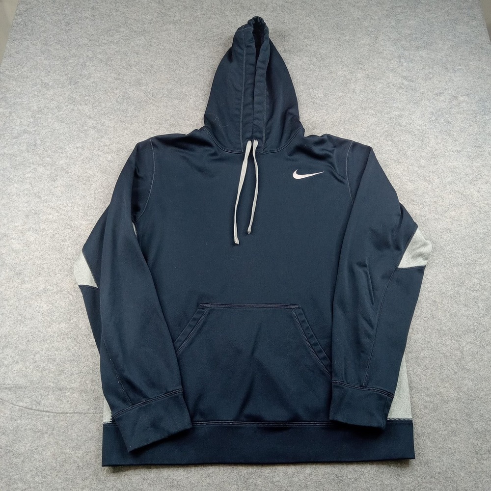 Nike Hoodie Mens Large Blue Therma-Fit Fleece Pullover Sweatshirt 435764-475